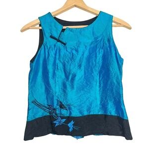 Traditional Chinese Women's Silk Sleeveless Tank Top Blouse Shirt Blue Black Med